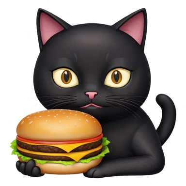 Black cat holding a cheeseburger looking smug sticker