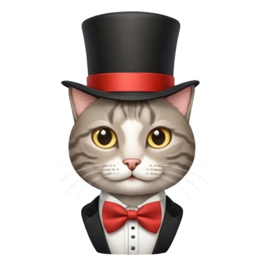 Grey tabby cat in top hat and bow tie sticker