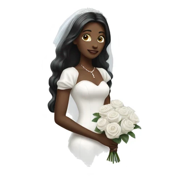 White bride with black long hair and  with long white Dress and long white veil and white roses bouquet in hands   sticker
