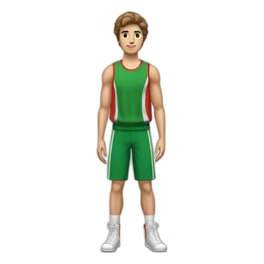retro 70s red and green gym clothes for a modern white brunette uni male student sticker