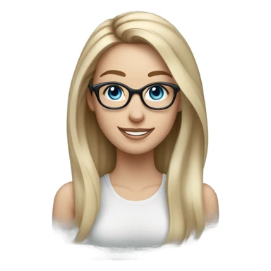 3d photo Realistic blonde Balayage straight hair pale beautiful tattooed woman with glasses and blue eyes happy and fashionable  sticker