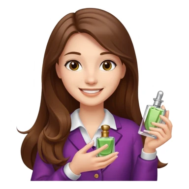 half body pretty long hair girl holding 1 parfume with smile sticker