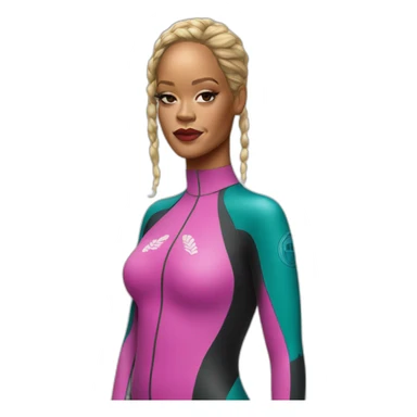 rihanna wearing a hawaii wetsuit hyperrealistic sticker