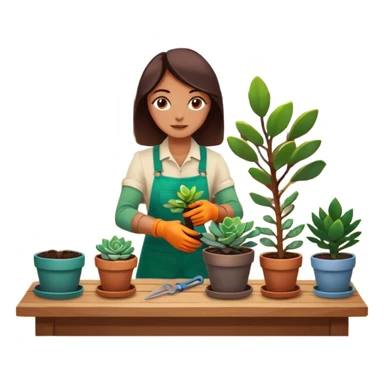 Close-up of a person planting a sapling in a pot. Around, potted plants and succulents with vibrant leaves and flowers. Sunlight filters through the window, casting soft shadows. Cozy indoor space with gardening tools on a wooden table. sticker