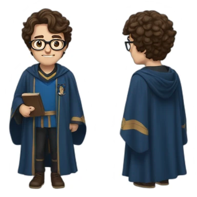 brown haired man wearing glasses and a Ravenclaw robe sticker