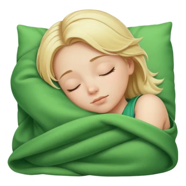 Girl with blonde hair sleeping with a green blanket sticker