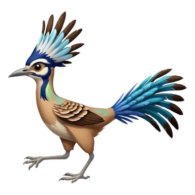 realistic roadrunner bird emoji, running with long feathered tail pointed down and back, actual colors sticker