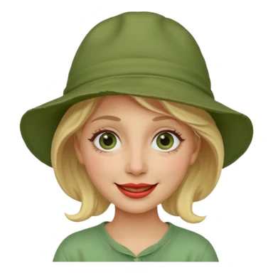 messy green clay mask and red tourist hat blond braided woman big eyes smiling and clay mask on face sticker