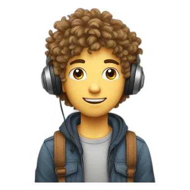 Adolescent garçon avec des cheveux bouclés et unCasque de musique avec des oreilles de chat dessus sticker