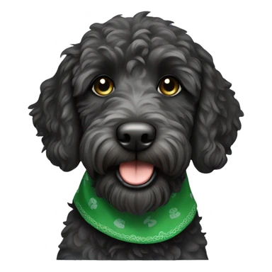 mini black labradoodle dog with green bandana around neck sticker