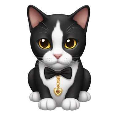 Tuxedo Cat wearing a necklace that says “Teddy” sticker