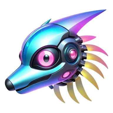  Epic legendary rare glowing mechanical Shiny sparkly transparent bioluminescent luminescent vibrant bright pastel dark exotic iridescent colorful gradients futuristic modern metallic glossy glittery fantasy-cyber-Protogen-Fakémon-Pokémon-Vernid-creature sticker