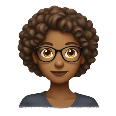 Brown girl with curly brown hair wearing glasses and arms folded, smiling sticker