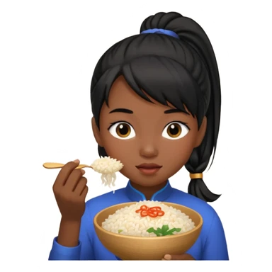 Goofy ahh viatnamise black ponytail eating rice sticker