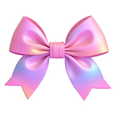 3D emoji style bow, pastel pink, iridescent shimmer effect sticker