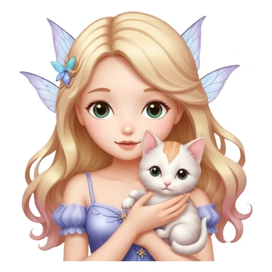 Very dreamy-pretty-fashionable-cute-shiny-ladylike-soft style-kawaii-beautiful-beautiful-hair-fairy style-holding a kitten sticker