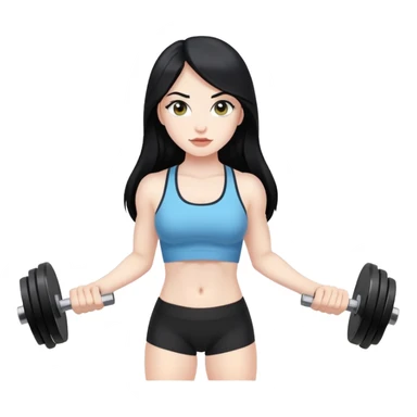Pale girl with long black hair lifting weights sticker