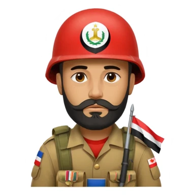 A very tired and sad, swarthy Iraqi soldier with a beard, an Iraqi flag on his helmet, a sad expression and bags under his eyes sticker