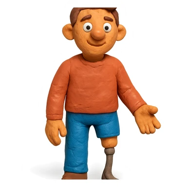 claymation style man with a physical disability, such as a prosthetic limb sticker