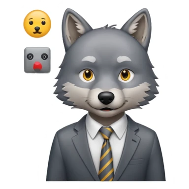 stressed wolf in tie surrounded by social media icons, emoji style sticker