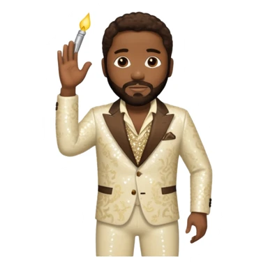 Eddie Levert from The O'Jays with dark brown hair, cream sequin outfit sticker