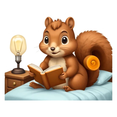 squirrel reading in bed with retro light lamp sticker
