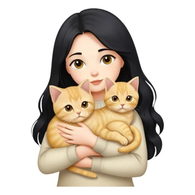 Beautiful girl with long black hair holding a cute golden British shorthair kitten in her arms sticker
