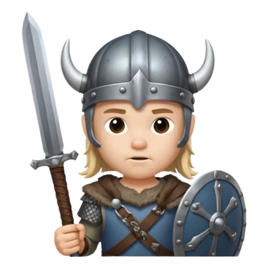 young boy with viking helmet and sword sticker