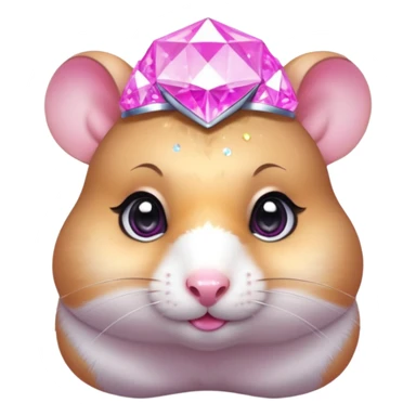 glamorous hamster portrait, head and shoulders only, exaggerated pink makeup, bright eyeshadow, long eyelashes, shiny blush cheeks, sparkling face gems, glitter accents, elegant earrings, fantasy beauty style, cute 3D cartoon, mobile game icon style, clean background, no text, no watermark
 sticker