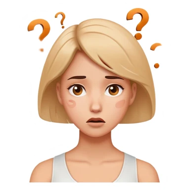 Confused woman with tilted head and question marks circling around her sticker