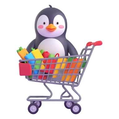 cute baby penguin pushing a shopping cart sticker