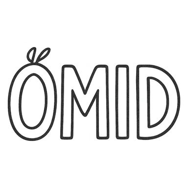 Change the text to all uppercase: 'OMID'. Keep the hand-drawn icon style with casual, sketchy lines, creative, suitable for a personal brand, with no background. sticker