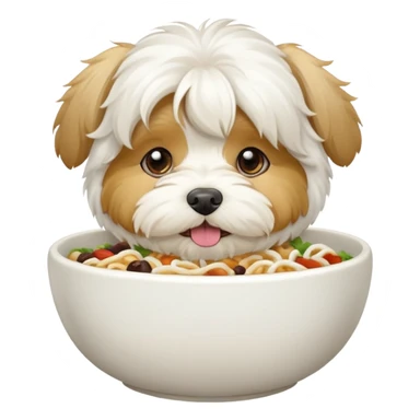 White havanese with big belly and bib eating out of bowl sticker