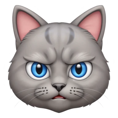 angry grey cat blue small eyes. iphone real emoji style sticker