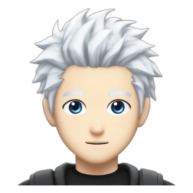 gojo satoru from jujutsu kaisen with white hair, blue eyes, who wear a black tshirt and a white baggy pant sticker