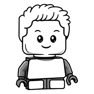 A cute Lego-style minifigure head with a happy expression sticker