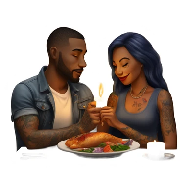 Romantic candlelit dinner date with hyper Realistic tattooed couple in love  sticker