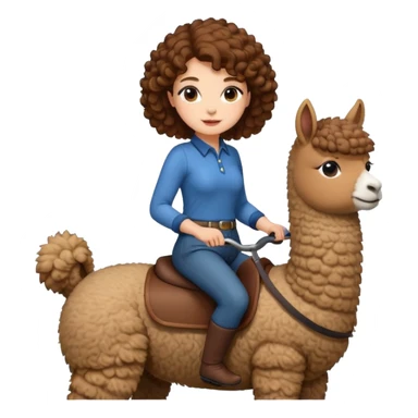 cute woman short tight curly brown hair riding an alpaca sticker