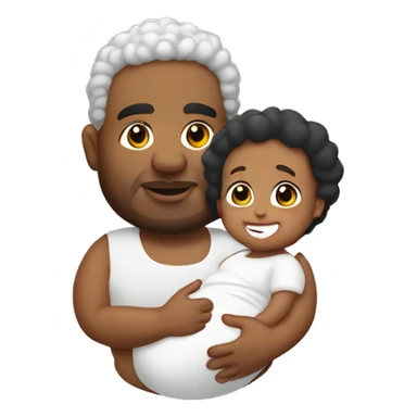 fat dominican man with curly hair holding his white baby girl sticker