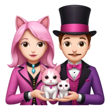 magician couple and their pet pink poopcat sticker