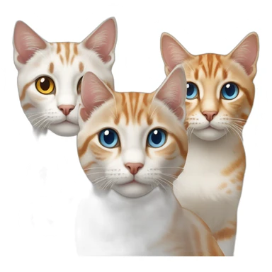 three cats, 1 lynx point with blue eyes, 1 orange and white tabby with yellow eyes, 1 all orange with orange eyes sticker