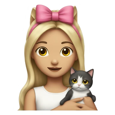 Girl with a bow headband and a cat in her arms sticker