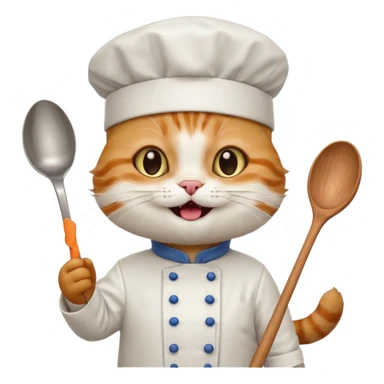 happy cat dressed as a chef holding a spoon joyful expression sticker