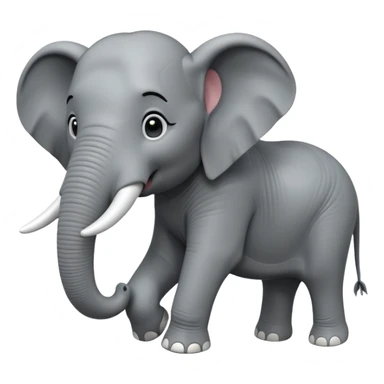 A giant 3D cartoon elephant in side view, thick gray skin, large tusks, dust around its feet, strong sunlight and shadows, realistic and powerful Memoji-style. sticker