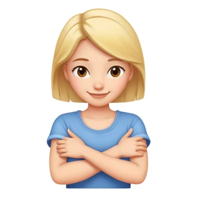 A girl smiling crossing her arms around her neck sticker