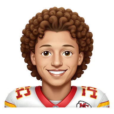 Patrick Mahomes, Kansas City Chiefs quarterback with curly hair, smiling sticker