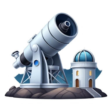 An icon featuring an observatory with a giant telescope, set against a starry sky. The design includes visible planets, distant stars, and galaxies, symbolizing the study of astronomy and celestial exploration. Transparent background highlights the wonder of the universe. sticker