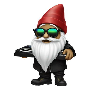 Vibey Dj gnome wih sunglasses ad turntables wearing black sticker