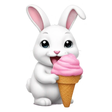 a white rabbit eating pink ice cream sticker