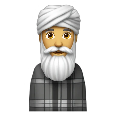 homme peau matte avec une très longue barbe noir un turban à carreaux blancs et une longue robe blanche sticker